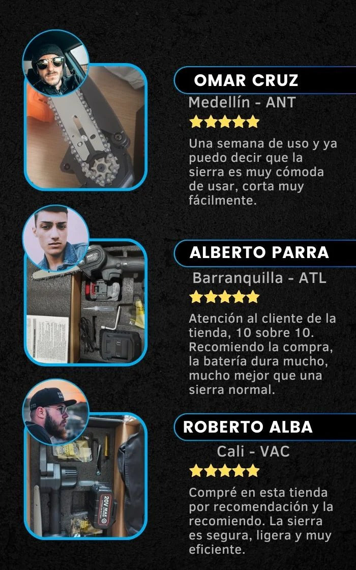 MINI MOTOSIERRA ELECTRICA + BATERÍA & CADENA EXTRA 50% OFF